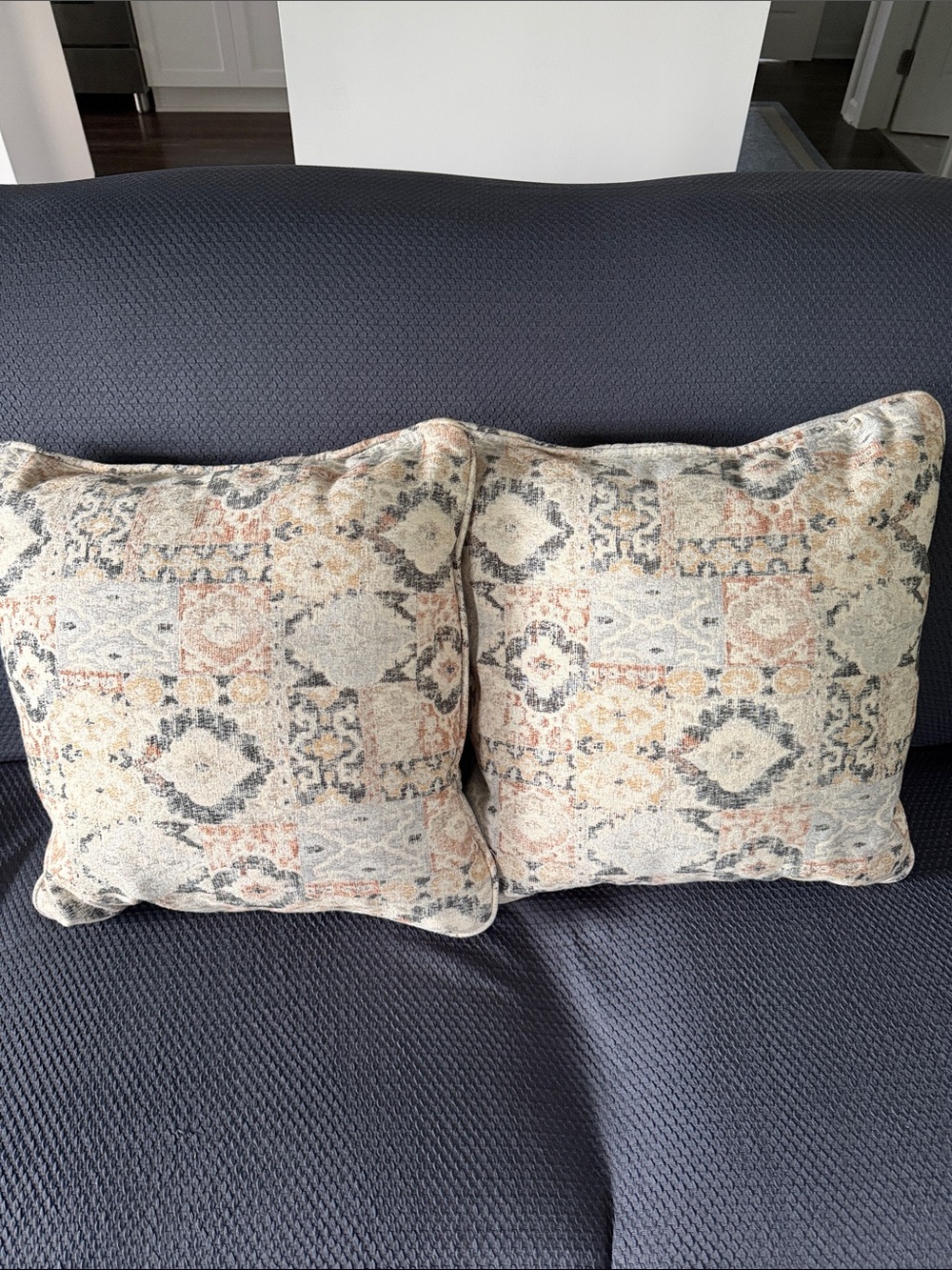 Patterned Neutral Accent Pillow Pair in Beige and Gray